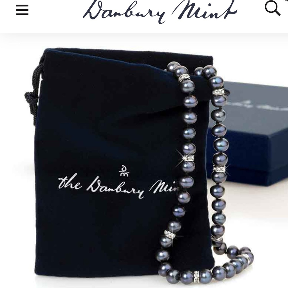 Danbury Mint Black Pearl Necklace Classic Elegance - Picture 3 of 7